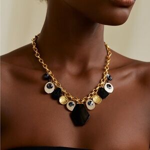 Chic Gold and Black Statement Necklace